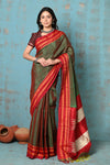 Tyohaar ~ Traditional Handloom Dual Tone Green Red Ilkal Cotton Viscose with Red Pure Silk Pallu