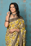 Handloom Modal Silk Saree With Ajrakh Handblock Print With Eco-Friendly Vegetable Dye ~ Yellow