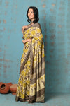 Handloom Modal Silk Saree With Ajrakh Handblock Print With Eco-Friendly Vegetable Dye ~ Yellow