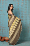 Handloom Modal Silk Saree With Ajrakh Handblock Print With Eco-Friendly Vegetable Dye ~ Yellow