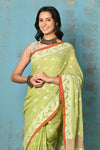 Tyohaar ~ Pure Cotton Jamdhani Natural Dye Handblock Printed Saree - Lime Green