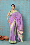 Tyohaar ~ Exclusive! Handloom Pure Cotton Paithani in Most Traditional Lilac with Pichwai Pallu