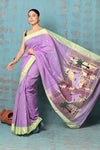 Tyohaar ~ Exclusive! Handloom Pure Cotton Paithani in Most Traditional Lilac with Pichwai Pallu