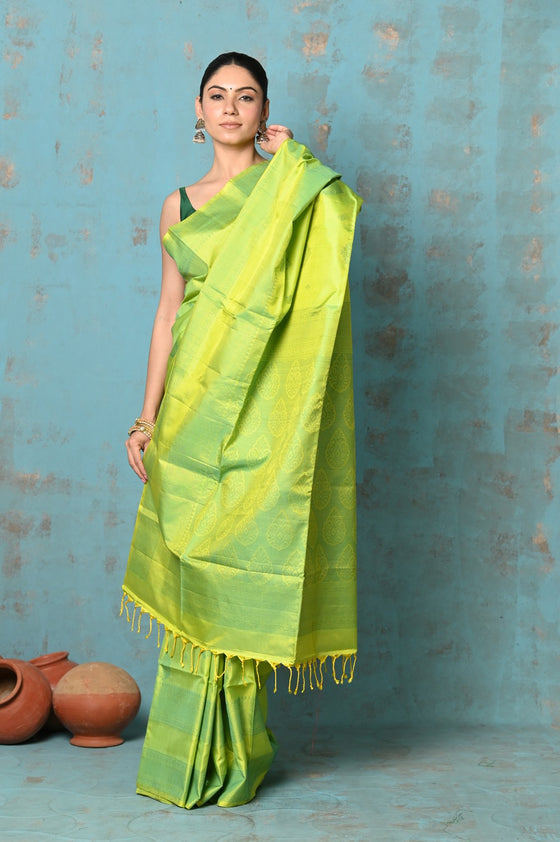 Anokhi ~ Handloom Pure Soft Silk Saree with Designer Pallu ~ Lime Green (Limited Edition)