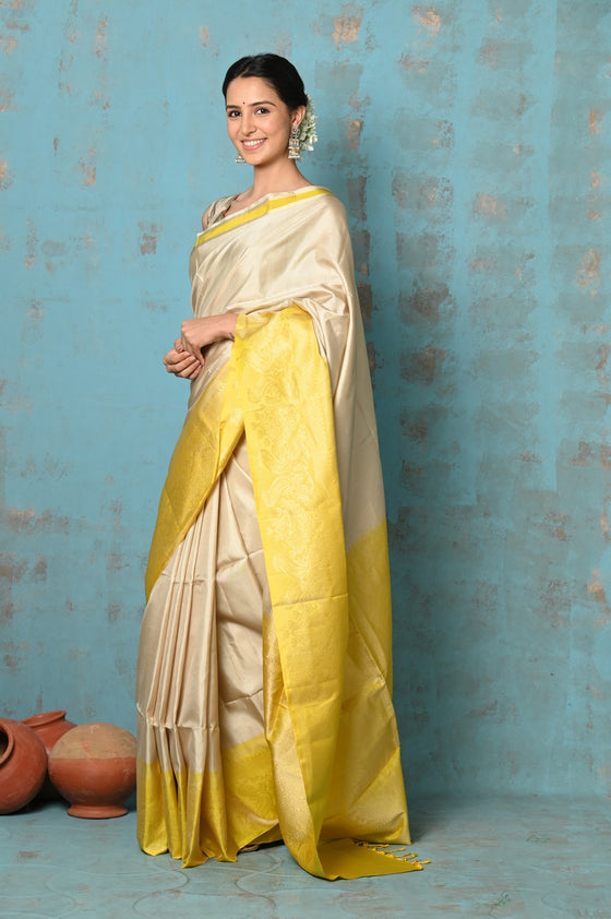 Anokhi ~ Handloom Pure Soft Silk Saree with Designer Pallu ~ Lime Yellow(Limited Edition)