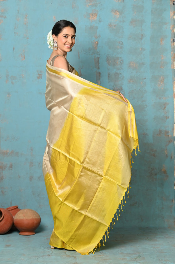 Anokhi ~ Handloom Pure Soft Silk Saree with Designer Pallu ~ Lime Yellow(Limited Edition)