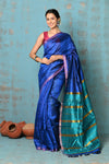 Tyohaar ~ Designed By VMI~ Handloom Pure Tussar Silk Saree With Sleek Border~ Marine Blue