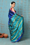 Tyohaar ~ Designed By VMI~ Handloom Pure Tussar Silk Saree With Sleek Border~ Marine Blue