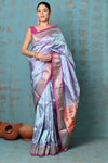 Tyohaar ~ Exclusive! Handloom Pure Silk Paithani in with Most Traditional Double Pallu ~ Dual Tone Sky Blue Pink