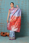 Tyohaar ~ Exclusive! Handloom Pure Silk Paithani in with Most Traditional Double Pallu ~ Dual Tone Sky Blue Pink