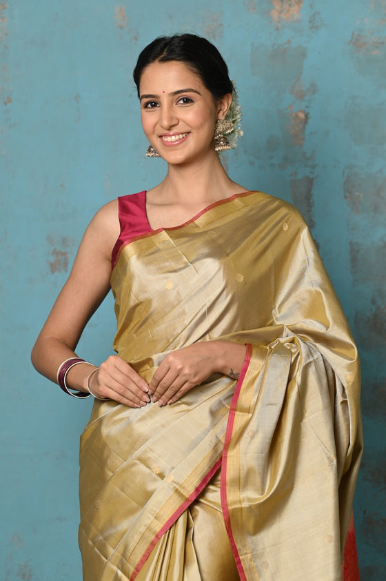 Anokhi ~ Handloom Pure Soft Silk Saree with Designer Pallu ~ Ivory & Red