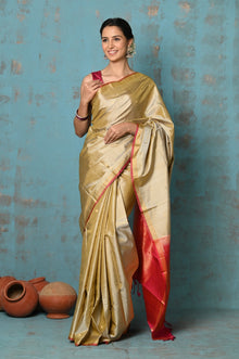  Anokhi ~ Handloom Pure Soft Silk Saree with Designer Pallu ~ Ivory & Red