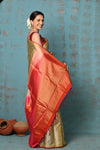 Anokhi ~ Handloom Pure Soft Silk Saree with Designer Pallu ~ Ivory & Red