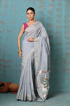 Tyohaar ~ Handloom Pure Cotton Paithani With Asawali Pallu ~ Grey