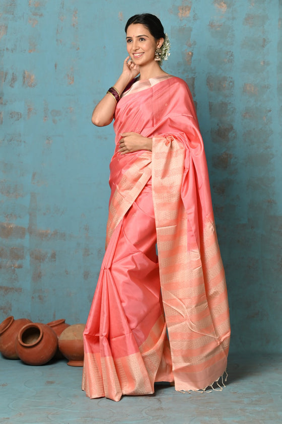 Anokhi ~ Handloom Pure Soft Silk Saree with Designer Pallu ~ Salient Peach