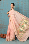 Tyohaar ~ Handloom Pure Cotton Paithani With Lotus Pallu ~ Peach