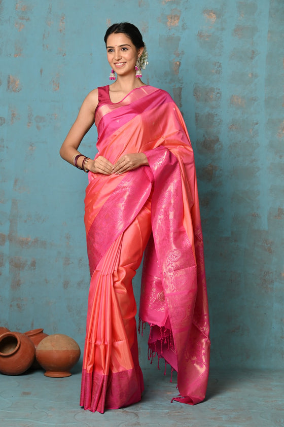 Anokhi ~ Handloom Pure Soft Silk Saree with Designer Pallu ~ Orange Pink(Limited Edition)