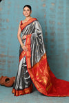 Tyohaar~  Handloom Ilkal Pure Silk with Silk Mark in Beautiful Contrast Pallu ~Silver Red