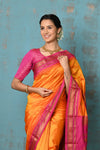 Tyohaar~  Handloom Ilkal Pure Silk with Silk Mark in Beautiful Contrast Pallu ~ Orange Pink