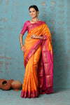 Tyohaar~  Handloom Ilkal Pure Silk with Silk Mark in Beautiful Contrast Pallu ~ Orange Pink