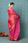 Tyohaar~  Handloom Ilkal Pure Silk with Silk Mark in Beautiful Contrast Pallu ~ Orange Pink