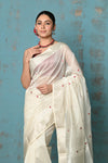 Tyohaar ~ Handloom Cotton Silk Chanderi Saree With Sleek Border~ White