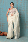 Tyohaar ~ Handloom Cotton Silk Chanderi Saree With Sleek Border~ White