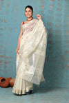 Tyohaar ~ Handloom Cotton Silk Chanderi Saree With Sleek Border~ White