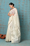 Tyohaar ~ Handloom Cotton Silk Chanderi Saree With Sleek Border~ White