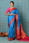 Tyohaar~  Handloom Ilkal Pure Silk with Silk Mark in Beautiful Contrast Pallu ~ Blue Red