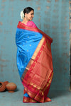 Tyohaar~  Handloom Ilkal Pure Silk with Silk Mark in Beautiful Contrast Pallu ~ Blue Red