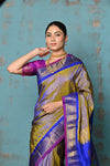 Tyohaar ~ Exclusive Handloom Pure Silk Maharani Paithani With Contrast Pallu~ Dual Tone Blue Green