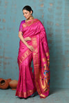 Tyohaar ~ Exclusive Handloom Pure Silk Maharani Paithani With Golden Zari Pallu~ Rani Pink