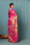 Tyohaar ~ Exclusive Handloom Pure Silk Maharani Paithani With Golden Zari Pallu~ Rani Pink