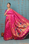 Tyohaar ~ Exclusive Handloom Pure Silk Maharani Paithani With Golden Zari Pallu~ Rani Pink