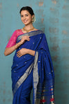 Tyohaar ~ Exclusive! Handloom Pure Cotton Paithani in Most Traditional Royal Blue with Pichwai Pallu