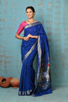 Tyohaar ~ Exclusive! Handloom Pure Cotton Paithani in Most Traditional Royal Blue with Pichwai Pallu