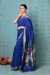 Tyohaar ~ Exclusive! Handloom Pure Cotton Paithani in Most Traditional Royal Blue with Pichwai Pallu