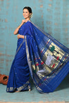 Tyohaar ~ Exclusive! Handloom Pure Cotton Paithani in Most Traditional Royal Blue with Pichwai Pallu