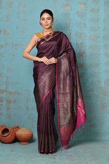  Anokhi ~ Handloom Pure Soft Silk Saree with Designer Pallu ~ Dark Maroon