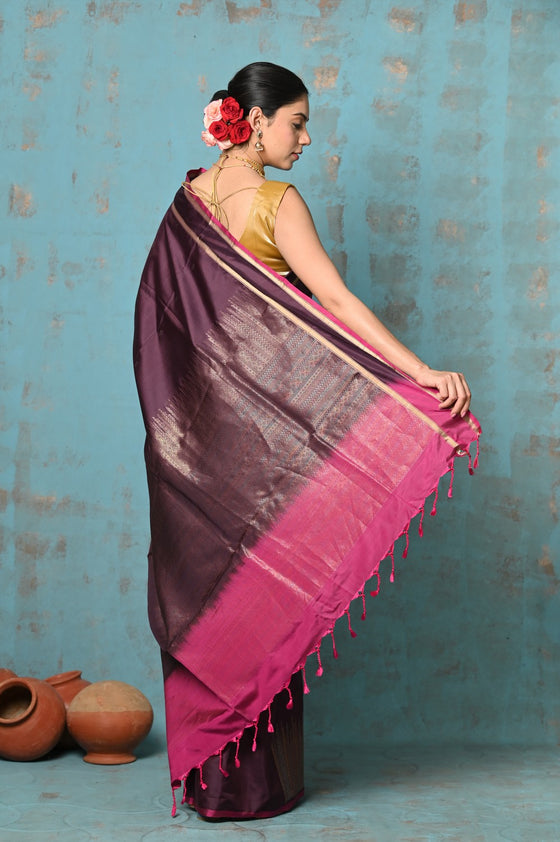 Anokhi ~ Handloom Pure Soft Silk Saree with Designer Pallu ~ Dark Maroon