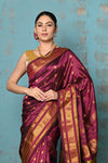 Tyohaar ~ Exclusive Handloom Pure Silk Lining Maharani Paithani With Golden Zari Pallu~ Most Traditional Wine Color