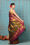 Tyohaar ~ Exclusive Handloom Pure Silk Lining Maharani Paithani With Golden Zari Pallu~ Most Traditional Wine Color