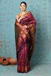 Tyohaar ~ Exclusive Handloom Pure Silk Lining Maharani Paithani With Golden Zari Pallu~ Most Traditional Wine Color