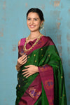 Tyohaar ~ EXCLUSIVE! Handloom Pure Silk Gadwal Saree Handcrafted Zari Pallu in Royal Green & Maroon