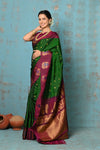 Tyohaar ~ EXCLUSIVE! Handloom Pure Silk Gadwal Saree Handcrafted Zari Pallu in Royal Green & Maroon