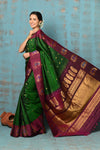 Tyohaar ~ EXCLUSIVE! Handloom Pure Silk Gadwal Saree Handcrafted Zari Pallu in Royal Green & Maroon