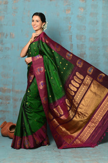  Tyohaar ~ EXCLUSIVE! Handloom Pure Silk Gadwal Saree Handcrafted Zari Pallu in Royal Green & Maroon