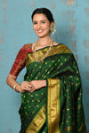 Tyohaar ~ Exclusive Handloom Pure Silk Maharani Paithani With Golden Zari Pallu~ Most Traditional Royal Green