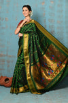 Tyohaar ~ Exclusive Handloom Pure Silk Maharani Paithani With Golden Zari Pallu~ Most Traditional Royal Green